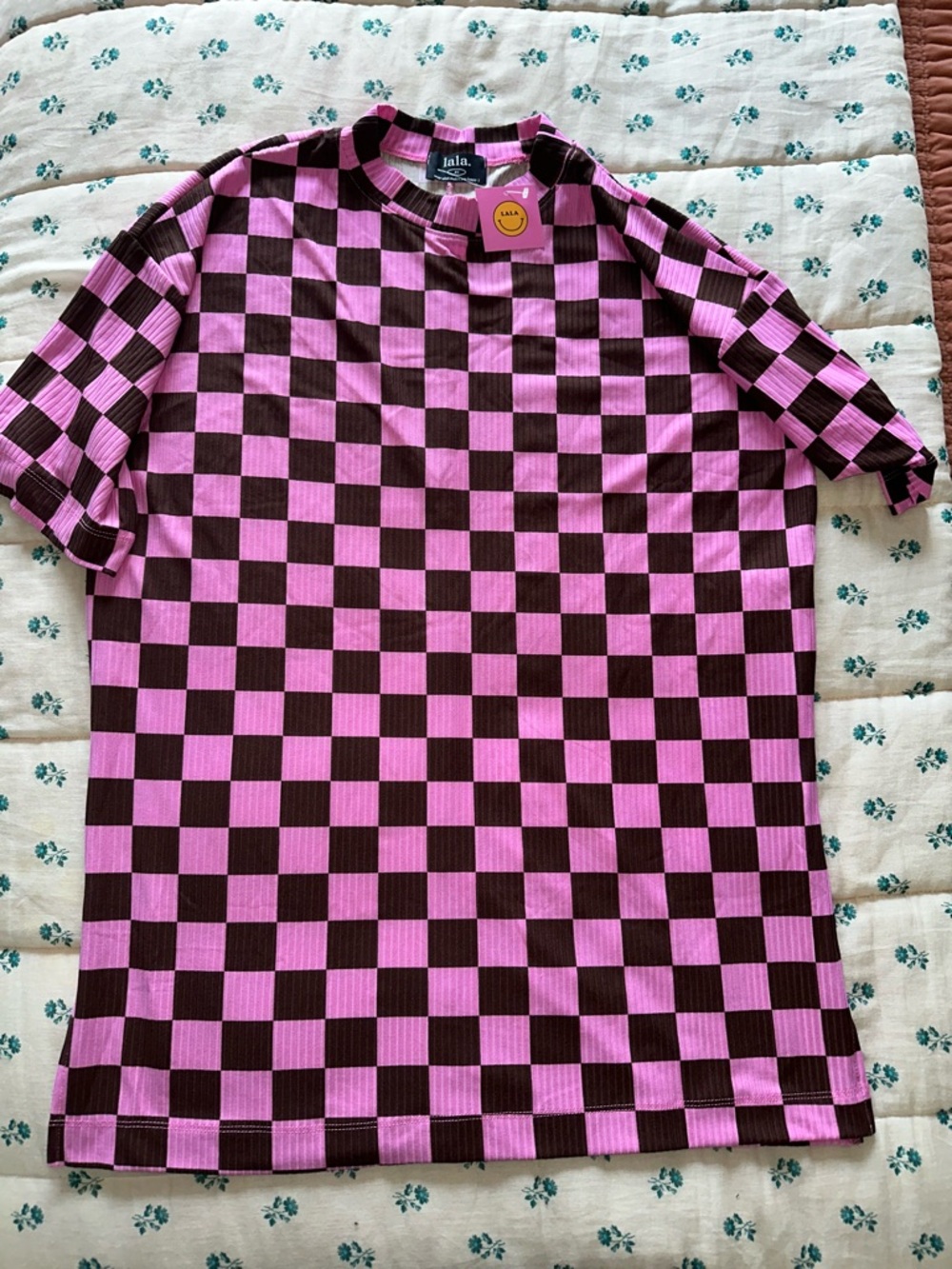 Lex Ribbed Checkerboard Playsuit in Sunset Boulevard - Picture 2 of 6